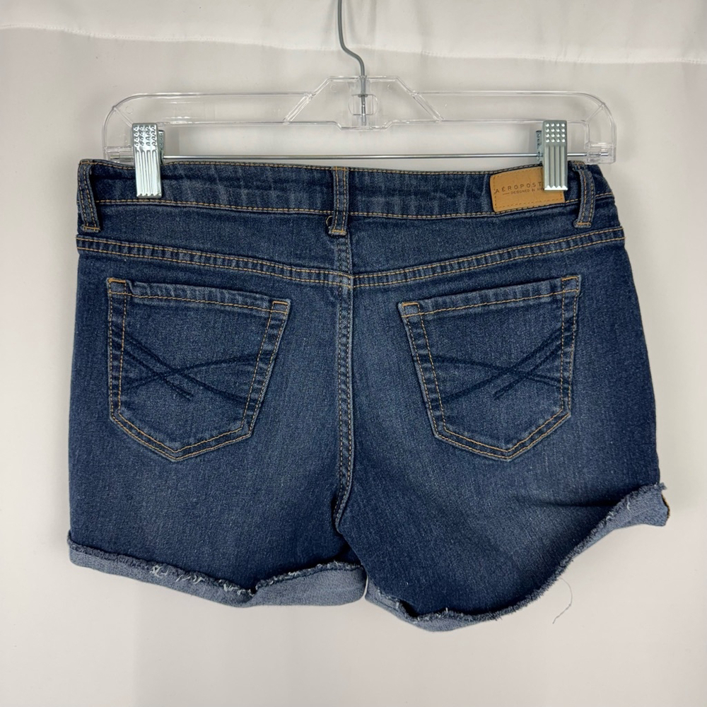 Aeropostal Midi Jean Shorts Womens 4 Blue Denim Cut Off Low Rise Cuffed Casual - Picture 3 of 8